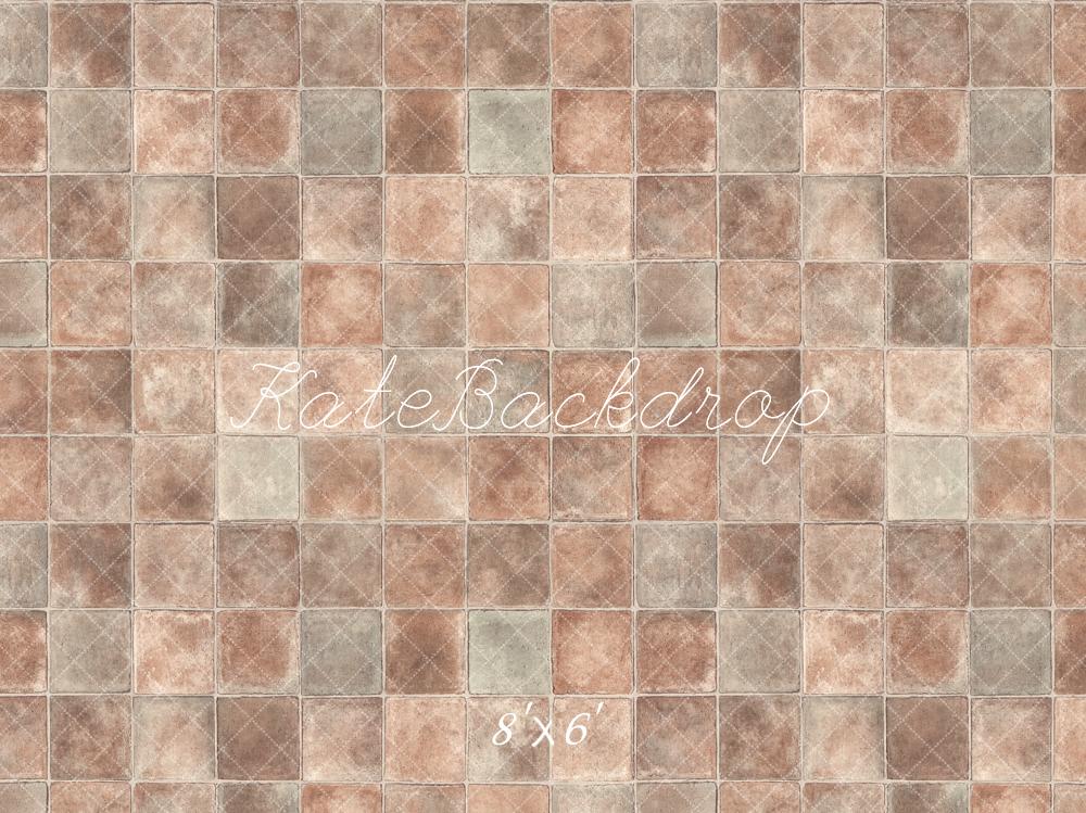 Kate Rétro Marron foncé Gris Texture à carreaux Sol Toile de fond conçue par Kate Image - Kate Backdrop FR