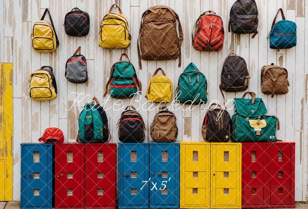 Kate Retour à l'école Coloré Casier Sac Mur en bois Toile de fond conçue par Emetselch - Kate Backdrop FR