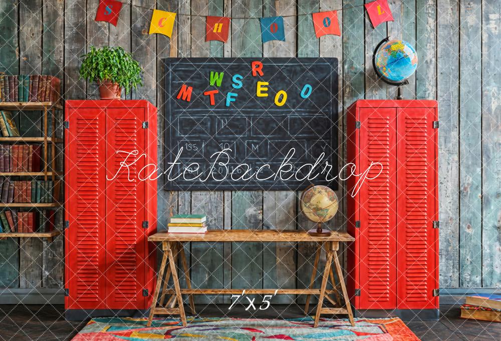 Kate Retour à l'école Tableau noir Livre Casier Rouge Toile de fond conçue par Emetselch - Kate Backdrop FR