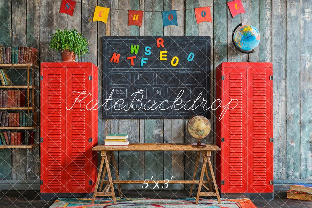 Kate Retour à l'école Tableau noir Livre Casier Rouge Toile de fond conçue par Emetselch - Kate Backdrop FR