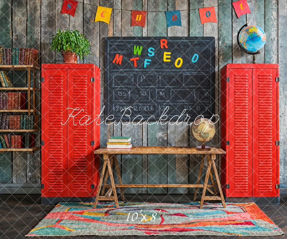 Kate Retour à l'école Tableau noir Livre Casier Rouge Toile de fond conçue par Emetselch - Kate Backdrop FR