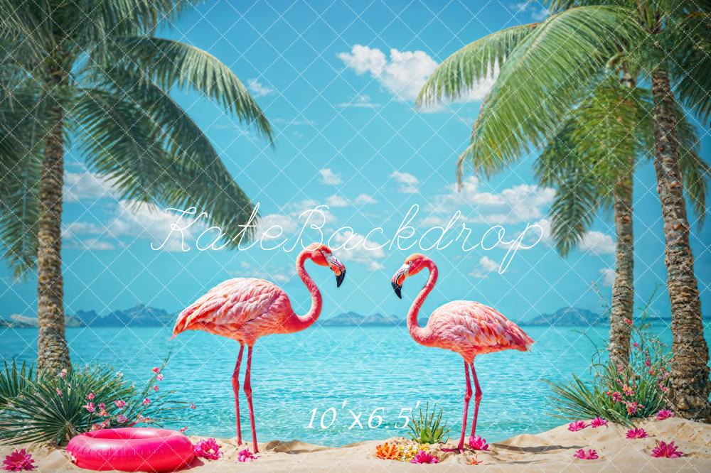 Kate Été Tropical Mer Plage Flamant Rose Toile de fond conçue par Chain Photographie