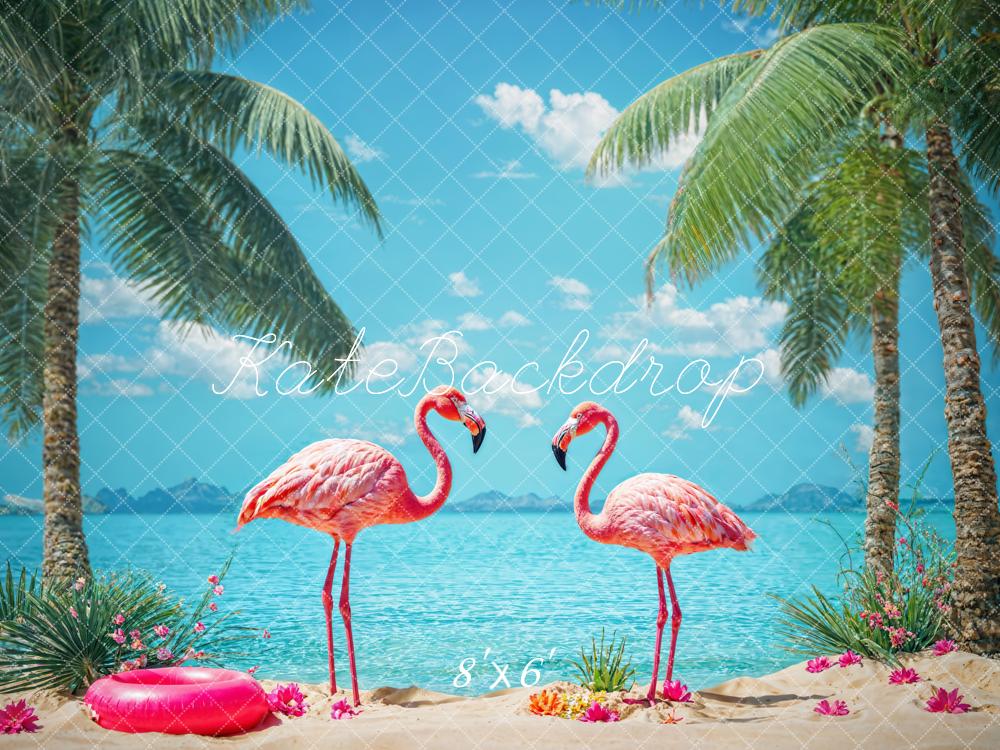 Kate Été Tropical Mer Plage Flamant Rose Toile de fond conçue par Chain Photographie