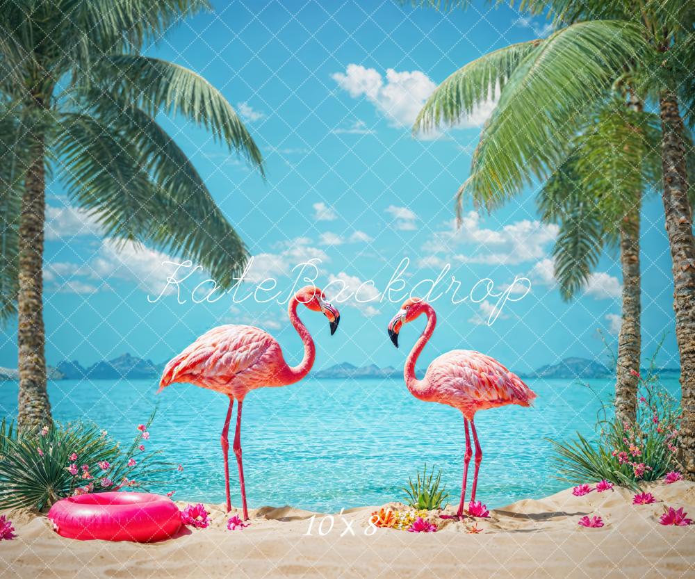 Kate Été Tropical Mer Plage Flamant Rose Toile de fond conçue par Chain Photographie