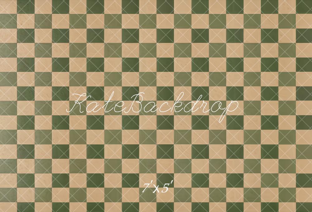 Kate Vintage Carreaux Beige et Vert Sol Toile de fond conçue par Kate Image - Kate Backdrop FR