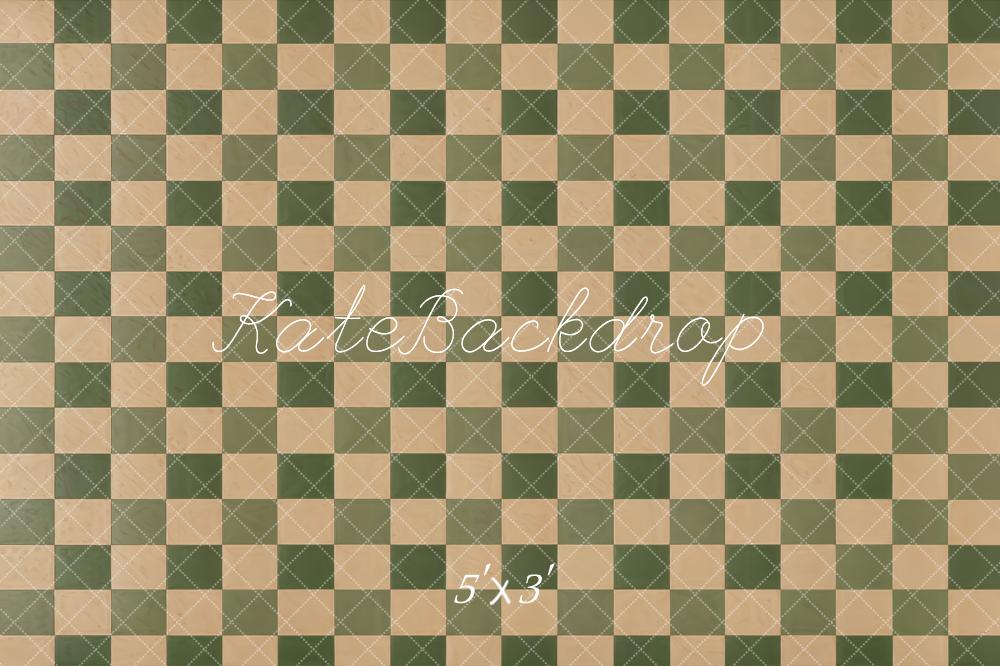 Kate Vintage Carreaux Beige et Vert Sol Toile de fond conçue par Kate Image - Kate Backdrop FR