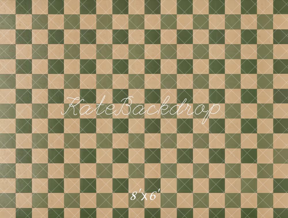 Kate Vintage Carreaux Beige et Vert Sol Toile de fond conçue par Kate Image - Kate Backdrop FR