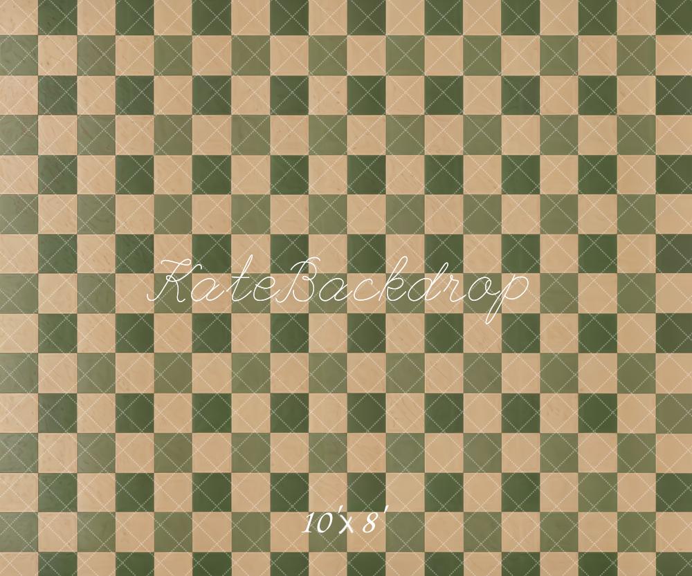 Kate Vintage Carreaux Beige et Vert Sol Toile de fond conçue par Kate Image - Kate Backdrop FR