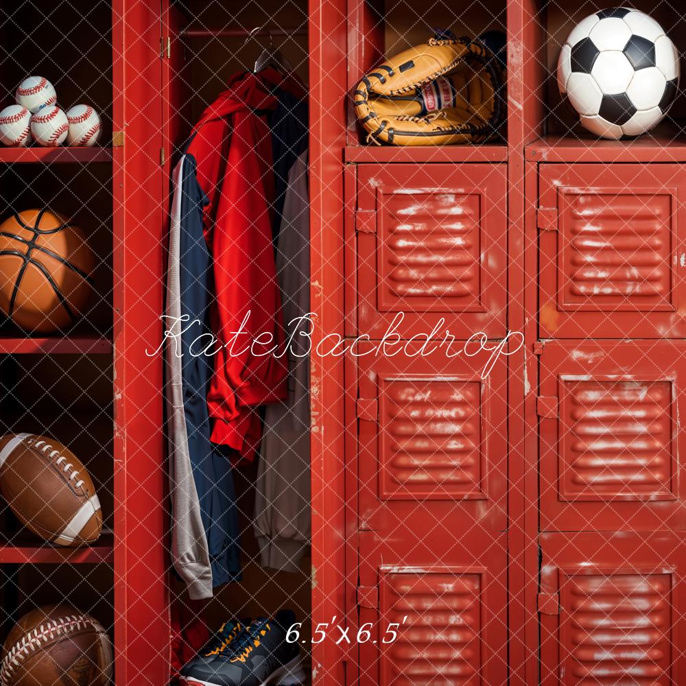 Kate Retour à l'école Balle Sport Salon Casier Rouge Toile de fond conçue par Emetselch - Kate Backdrop FR