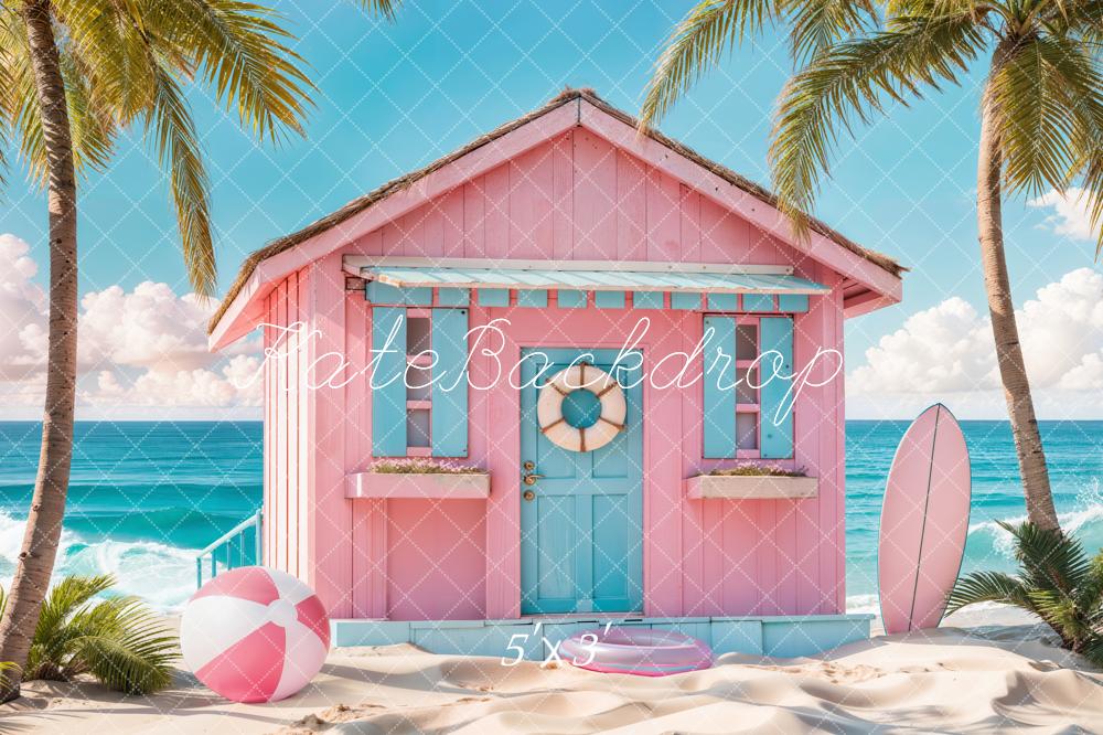 Kate Été Mer Plage Maison Rose Vacances Toile de fond conçue par Chain Photographie