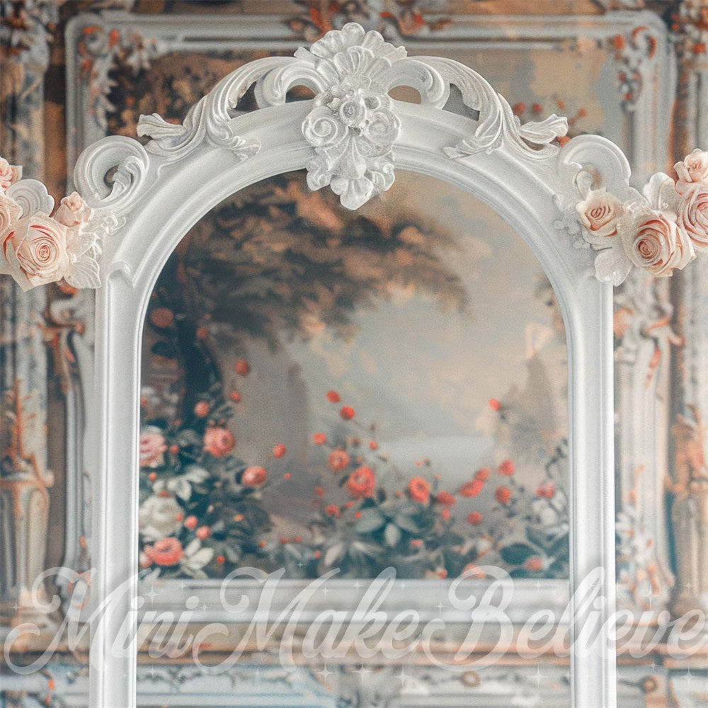 Kate Blanc Beaux-Arts Fleurs Élégant Arche Toile de fond conçue par Mini MakeBelieve