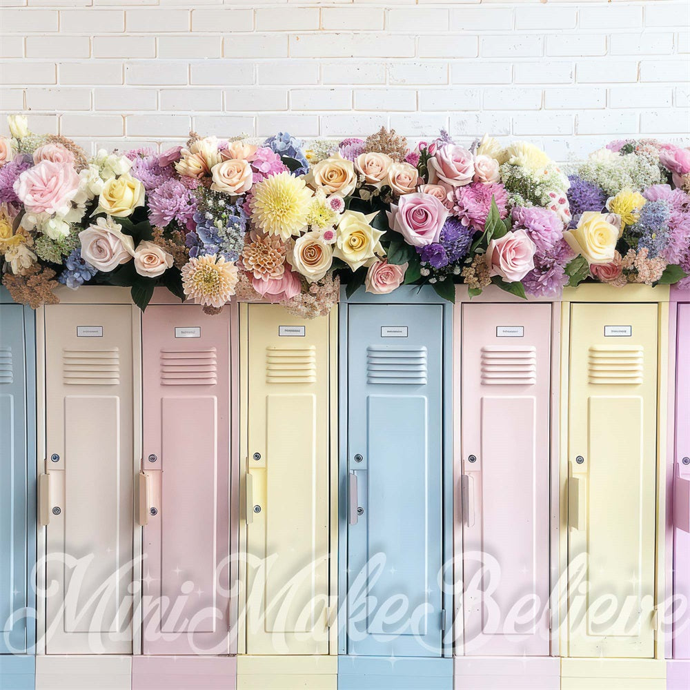 Kate Pastel Casiers Fleurs Mur de briques Toile de fond conçue par Mini MakeBelieve - Kate Backdrop FR
