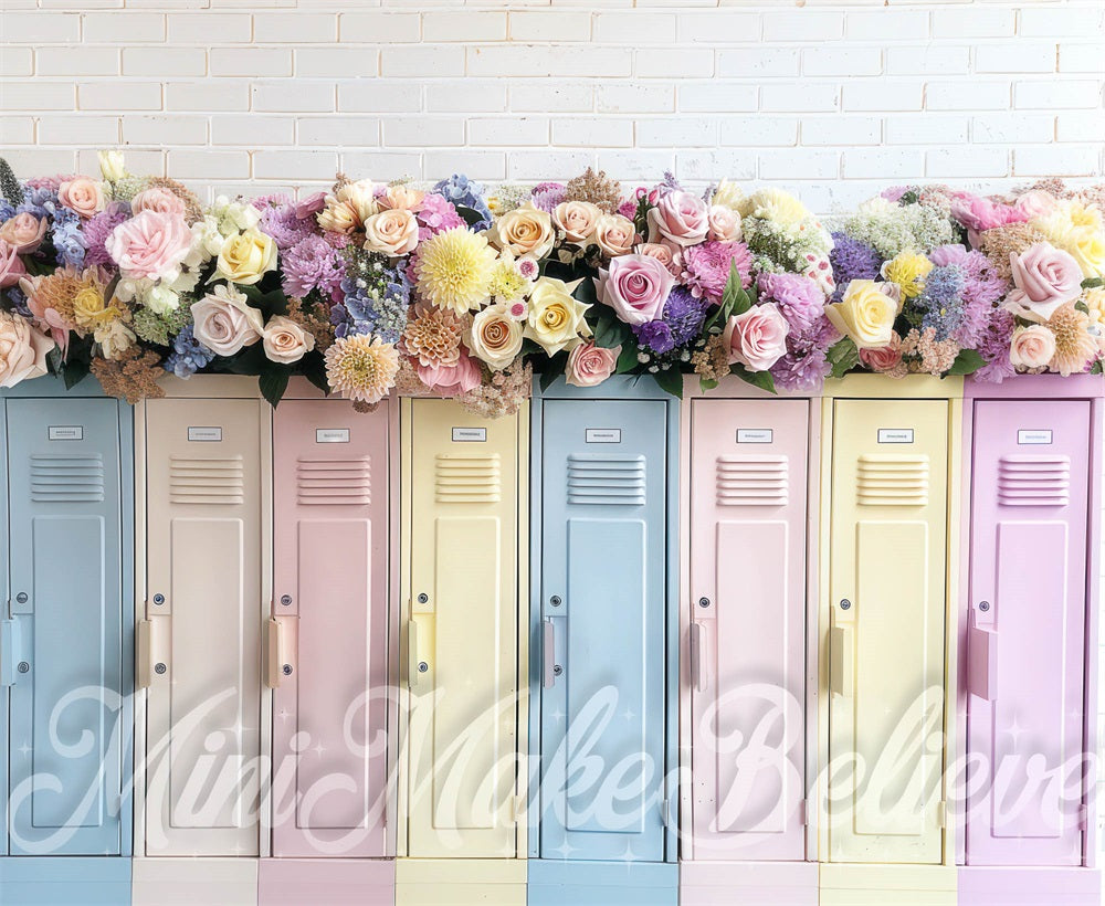 Kate Pastel Casiers Fleurs Mur de briques Toile de fond conçue par Mini MakeBelieve - Kate Backdrop FR