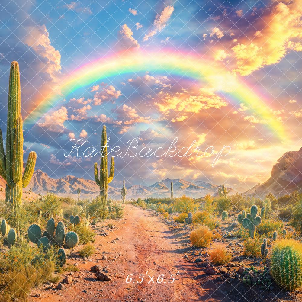 Kate Désert Cactus Arc-en-ciel Nuages Route Toile de fond conçue par Emetselch - Kate Backdrop FR
