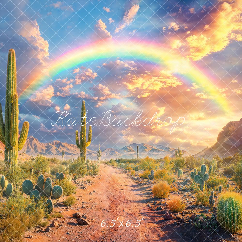 Kate Désert Cactus Arc-en-ciel Nuages Route Toile de fond conçue par Emetselch