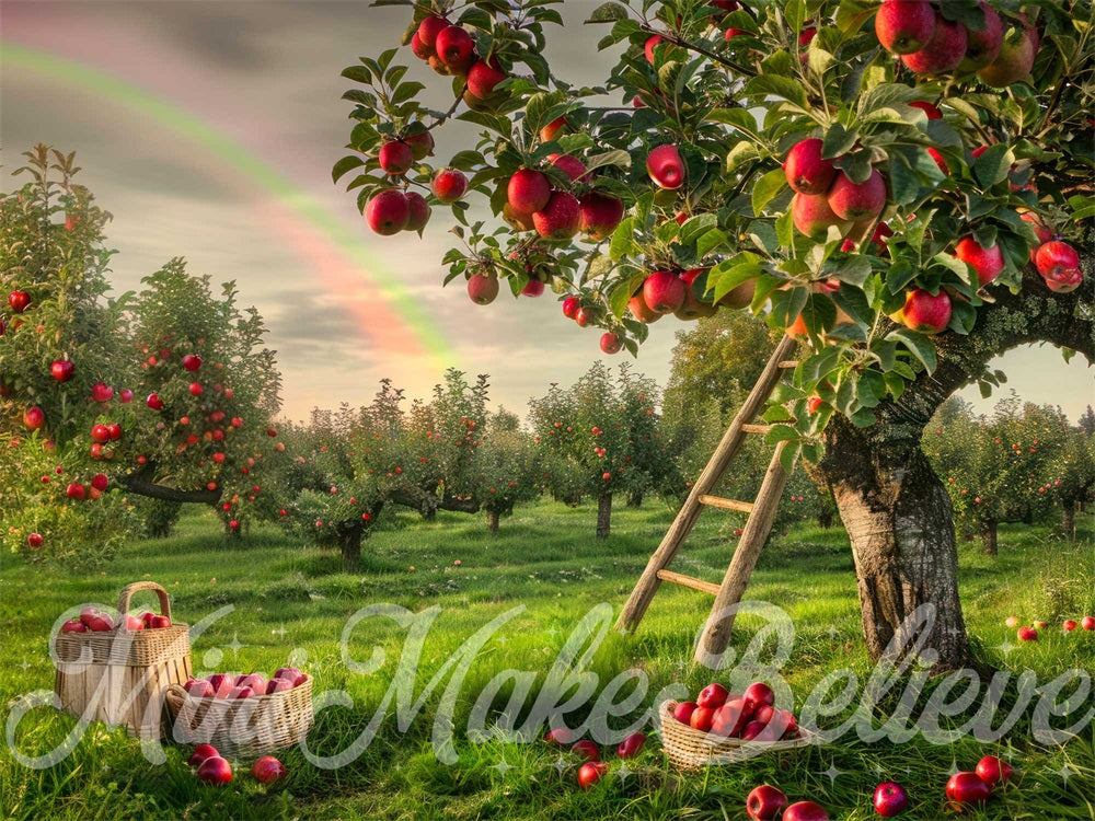 Kate Verger de pommes Arc-en-ciel Vert Toile de fond conçue par Mini MakeBelieve