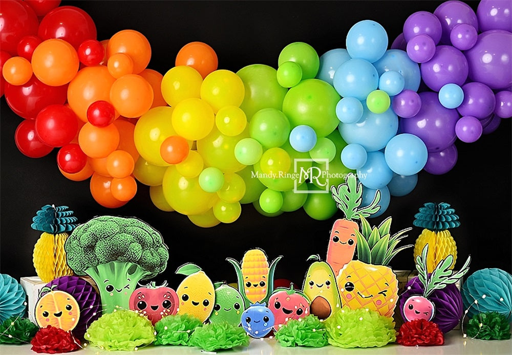 Kate Heureux Fruits et Légumes Ballon Coloré Toile de fond conçue par Mandy Ringe - Kate Backdrop FR