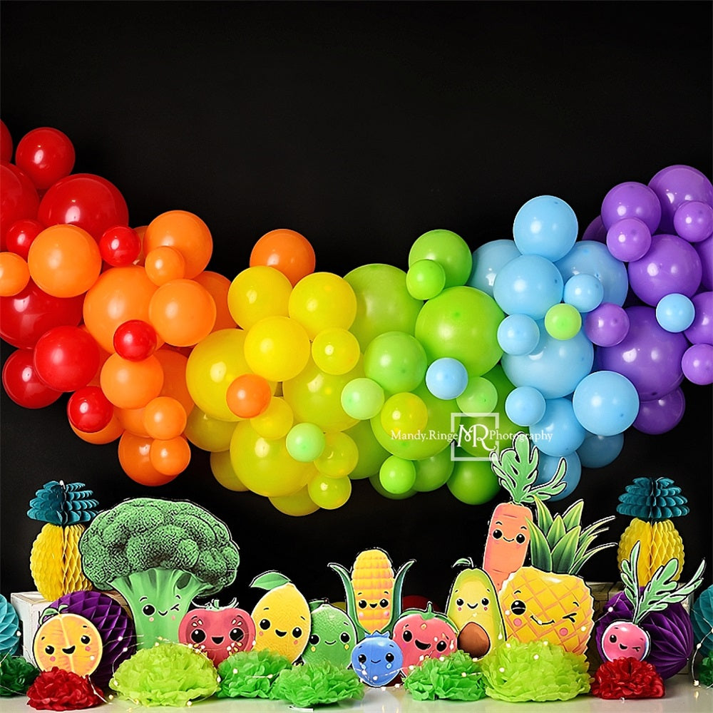 Kate Heureux Fruits et Légumes Ballon Coloré Toile de fond conçue par Mandy Ringe - Kate Backdrop FR