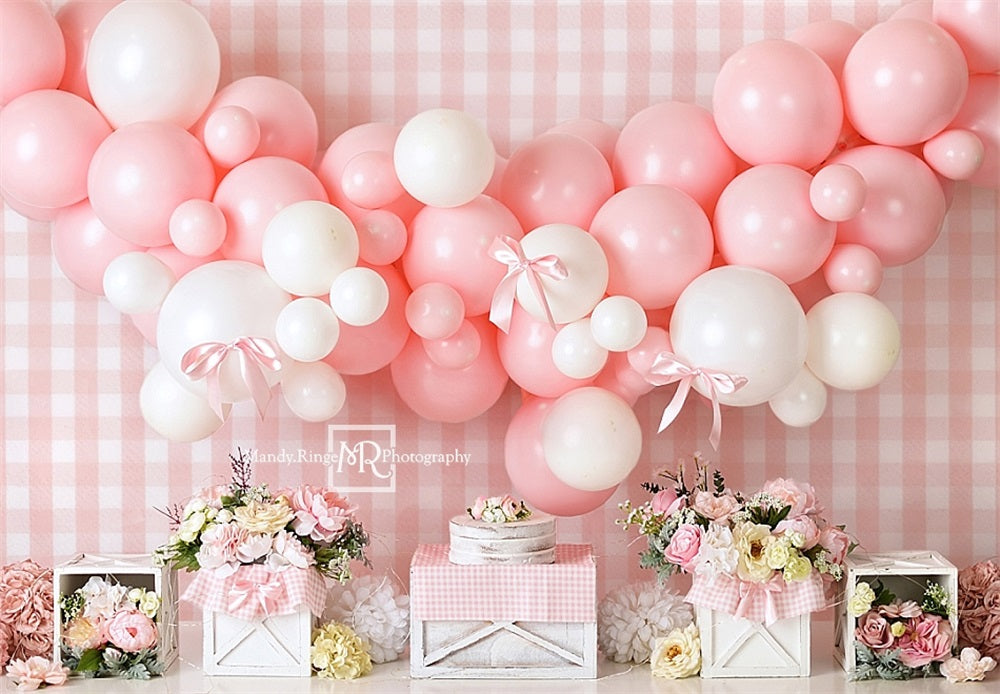 Kate Rose Vichy Noeud papillon Fleurs Anniversaire Toile de fond conçue par Mandy Ringe - Kate Backdrop FR