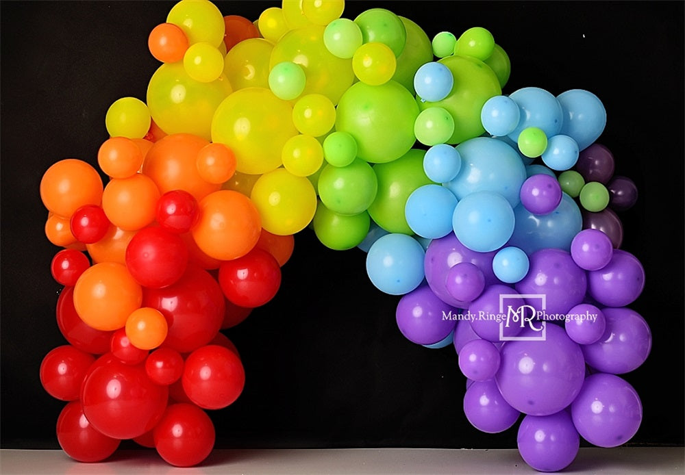 Kate Arc-en-ciel Arche de ballons Noir Cake smash Toile de fond conçue par Mandy Ringe - Kate Backdrop FR