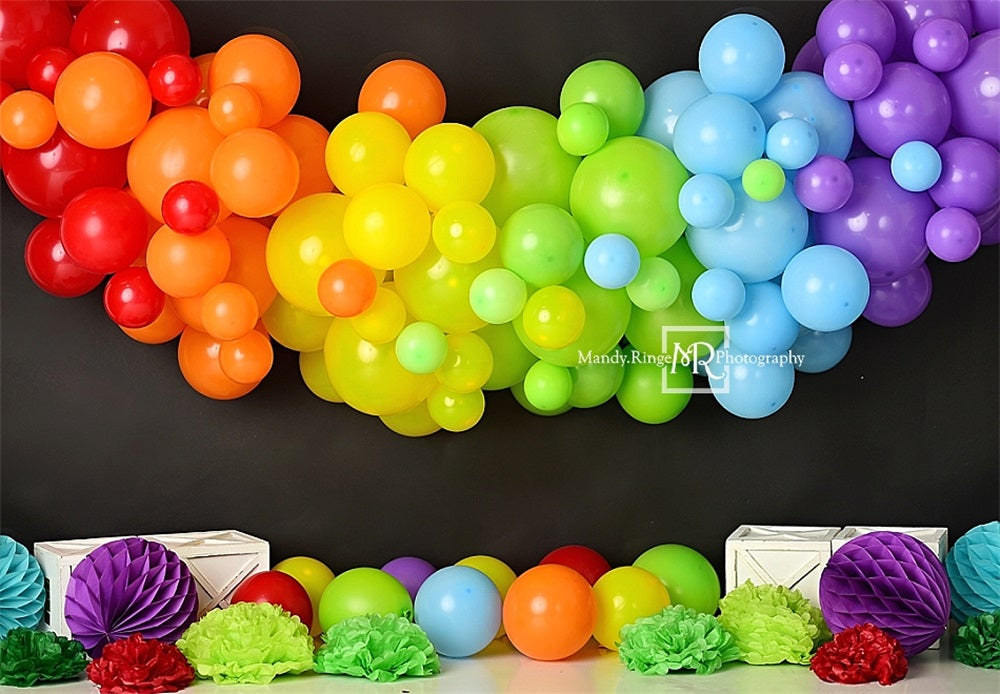 Kate Arc-en-ciel Ballons Noir Décors Coloré Toile de fond conçue par Mandy Ringe - Kate Backdrop FR
