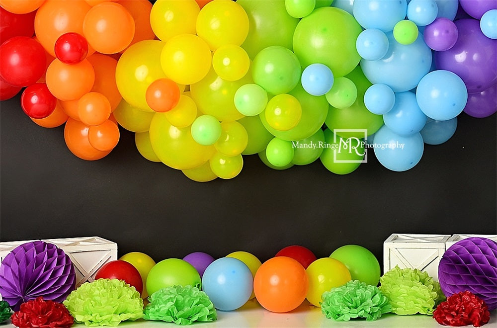Kate Arc-en-ciel Ballons Noir Décors Coloré Toile de fond conçue par Mandy Ringe - Kate Backdrop FR