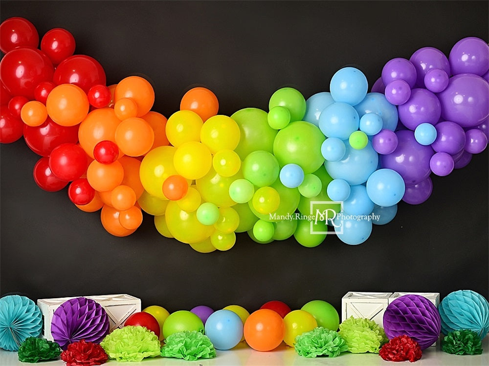 Kate Arc-en-ciel Ballons Noir Décors Coloré Toile de fond conçue par Mandy Ringe - Kate Backdrop FR