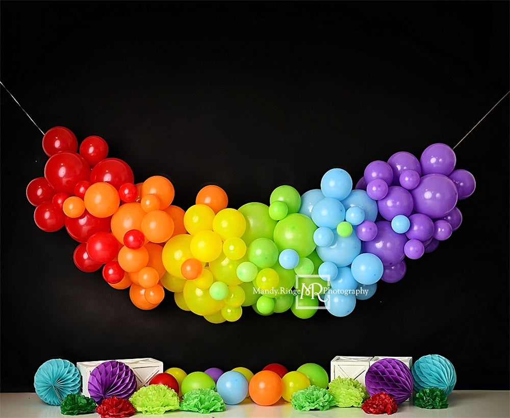 Kate Arc-en-ciel Ballons Noir Décors Coloré Toile de fond conçue par Mandy Ringe - Kate Backdrop FR