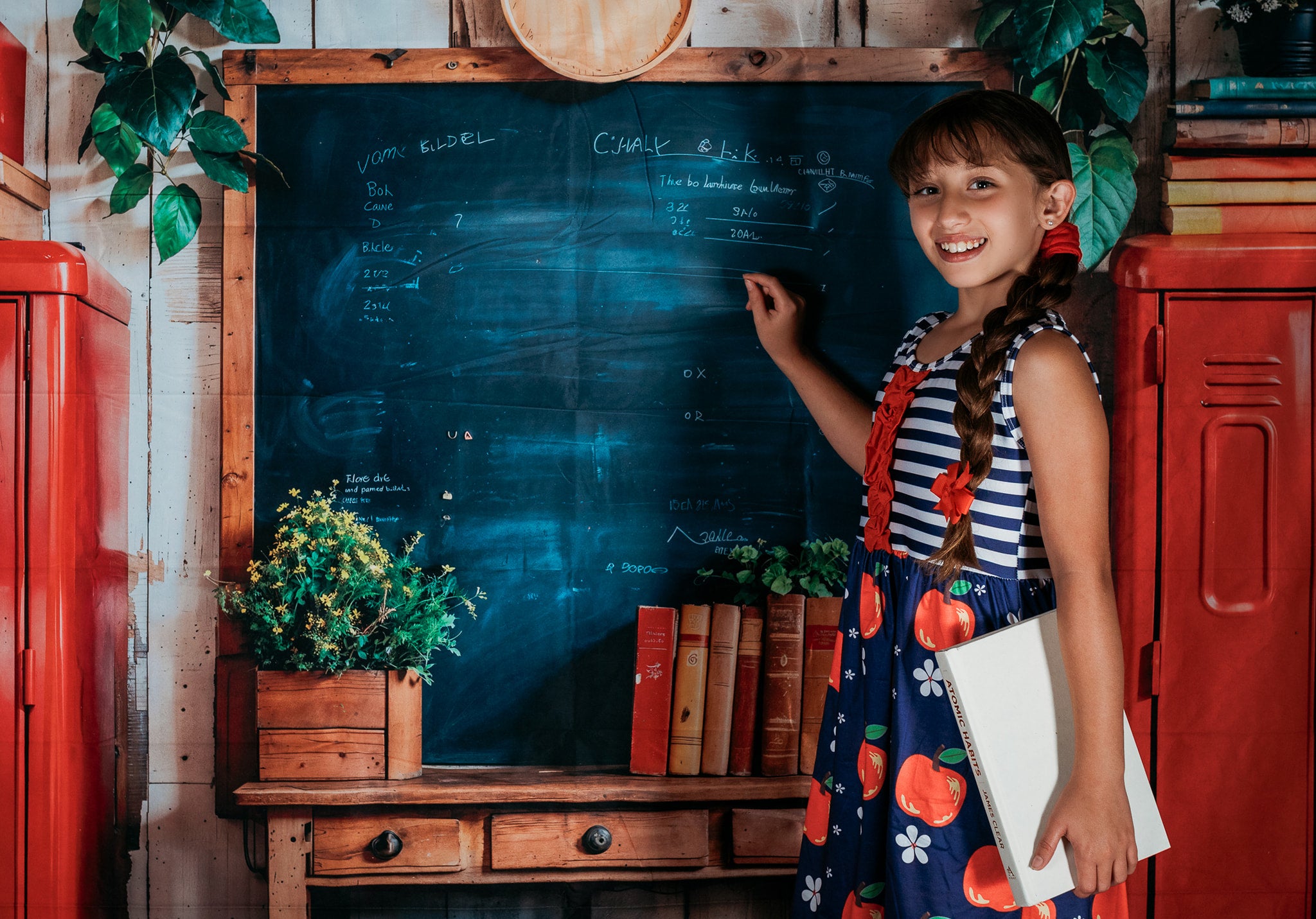Kate Retour à l'école Casier Livre Bureau en bois Toile de fond conçue par Emetselch - Kate Backdrop FR