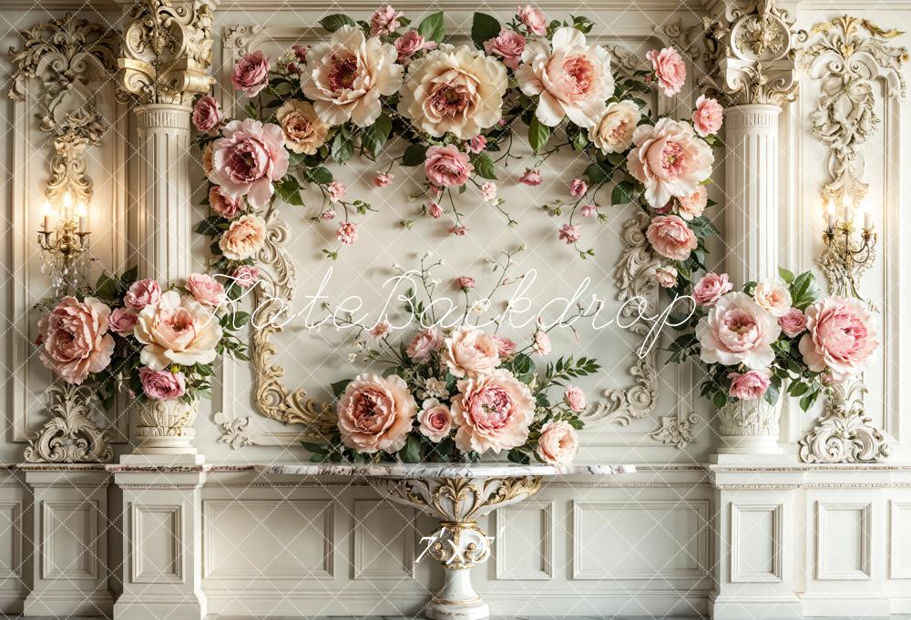 Kate Mariage Fleurs Mur Rétro Blanc Élégant Toile de fond conçue par Emetselch - Kate Backdrop FR