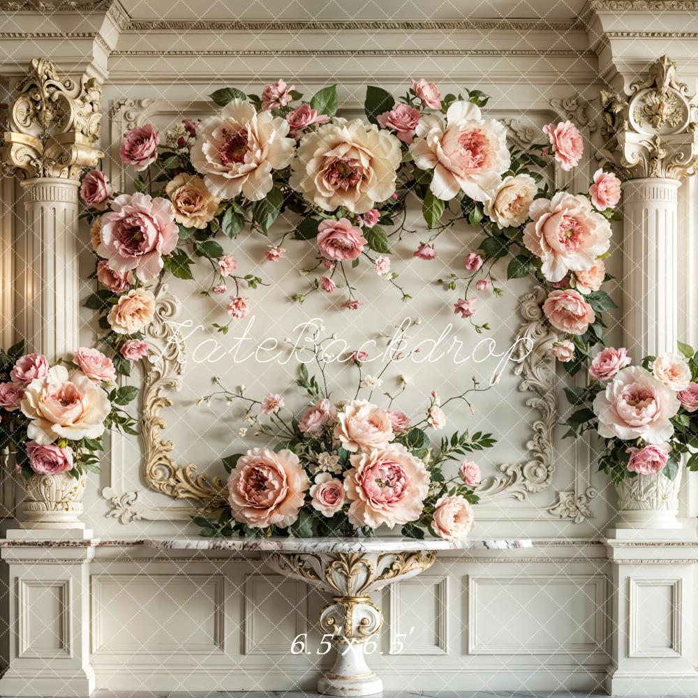 Kate Mariage Fleurs Mur Rétro Blanc Élégant Toile de fond conçue par Emetselch - Kate Backdrop FR