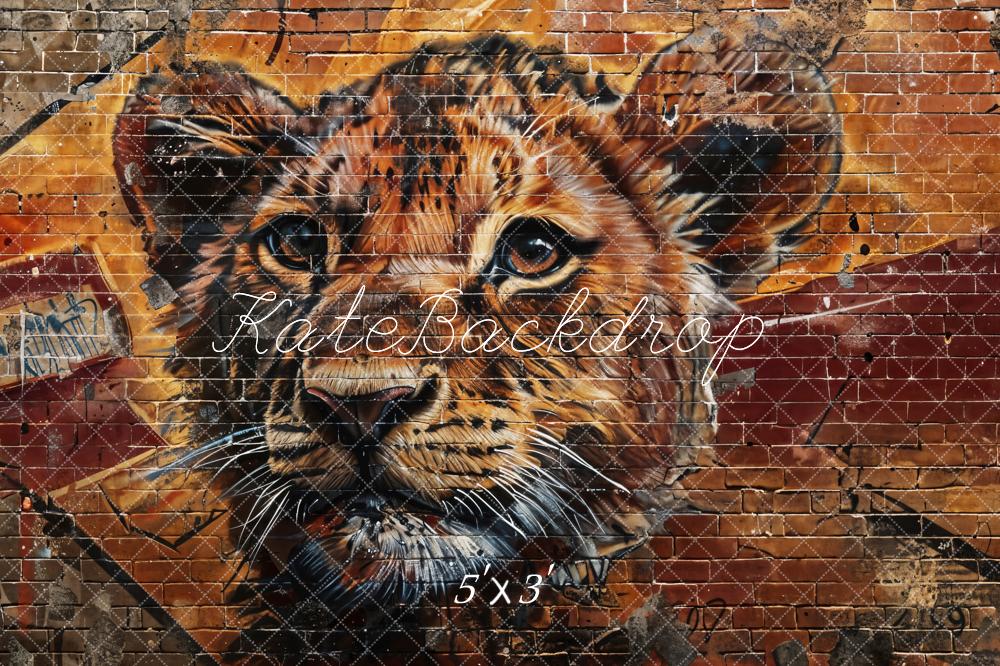 Kate Lion Brun Mur de briques Brisé Graffiti Toile de fond conçue par Chain Photographie - Kate Backdrop FR