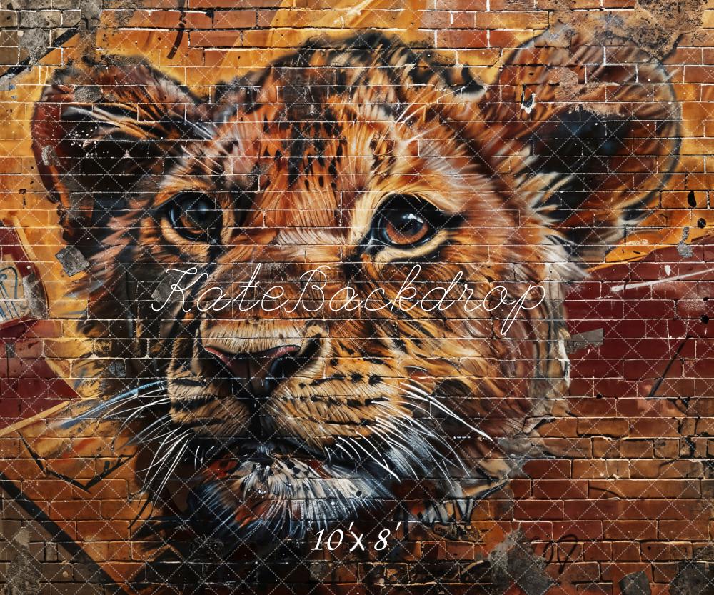 Kate Lion Brun Mur de briques Brisé Graffiti Toile de fond conçue par Chain Photographie - Kate Backdrop FR