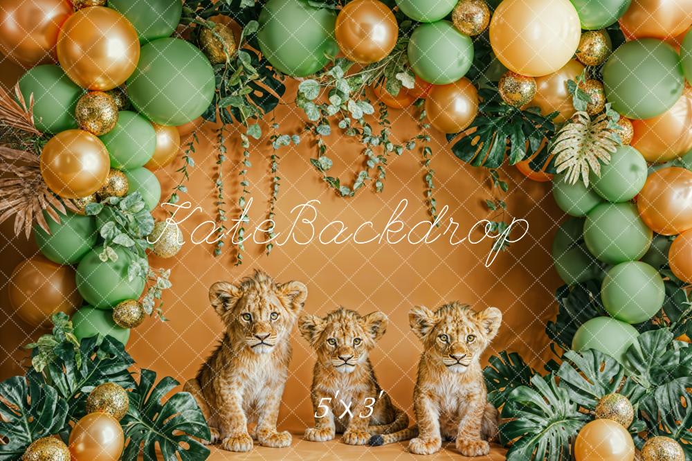 Kate Forêt Lion Arche de ballons Vert Doré Toile de fond conçue par Emetselch - Kate Backdrop FR