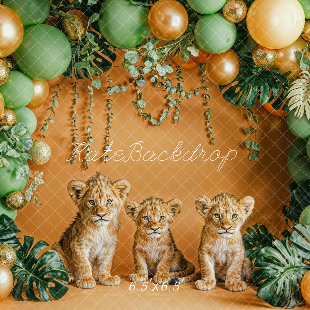Kate Forêt Lion Arche de ballons Vert Doré Toile de fond conçue par Emetselch - Kate Backdrop FR