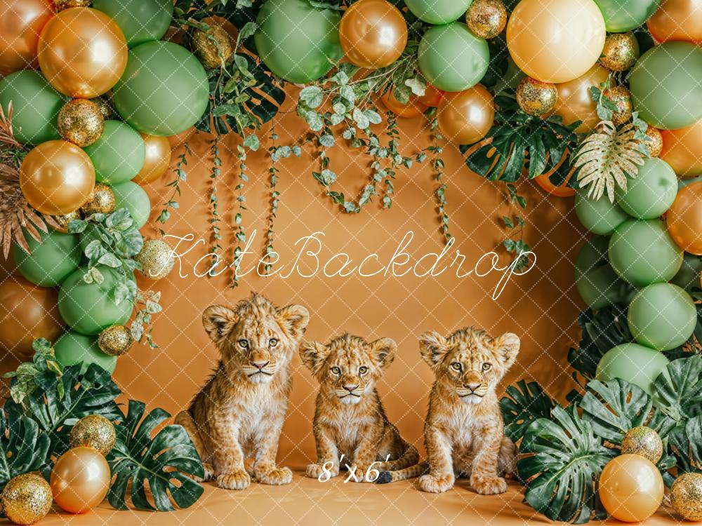 Kate Forêt Lion Arche de ballons Vert Doré Toile de fond conçue par Emetselch - Kate Backdrop FR