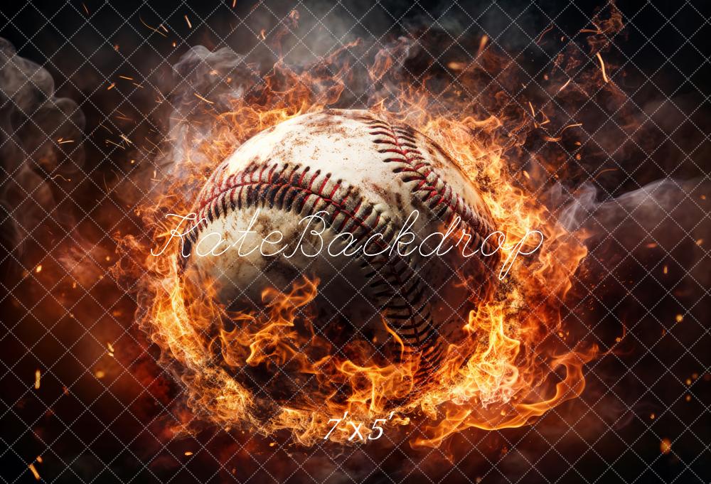 Kate Sport Feu Blanc Baseball brûlant Toile de fond conçue par Chain Photographie - Kate Backdrop FR