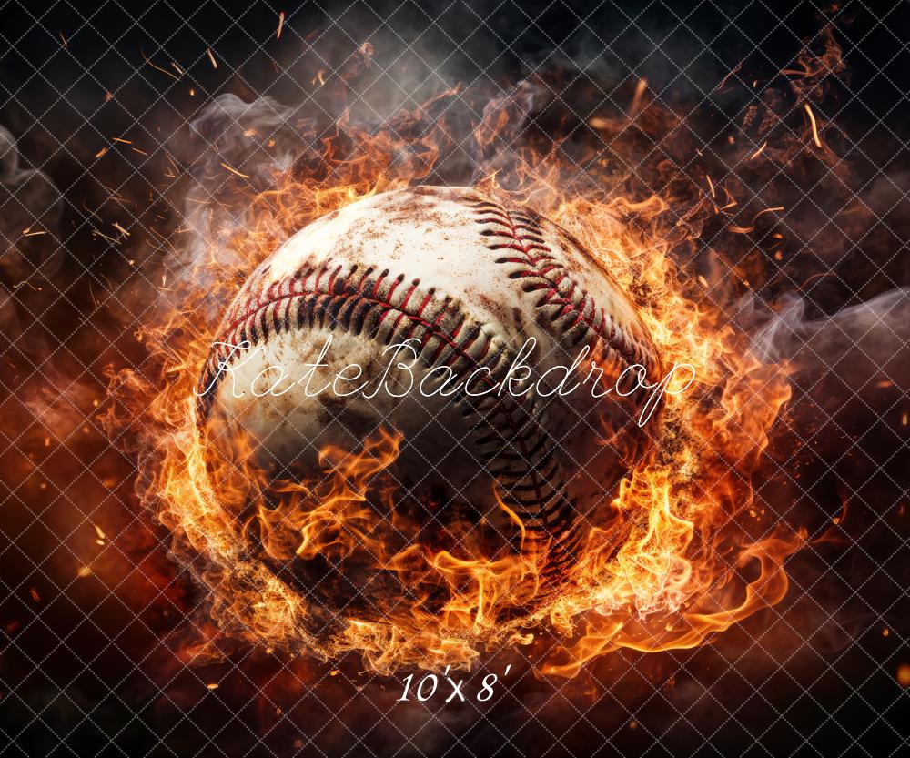 Kate Sport Feu Blanc Baseball brûlant Toile de fond conçue par Chain Photographie