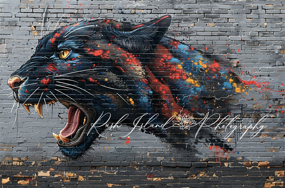 Kate Panthère noire Mur de briques Graffiti Toile de fond conçue par Laura Bybee - Kate Backdrop FR