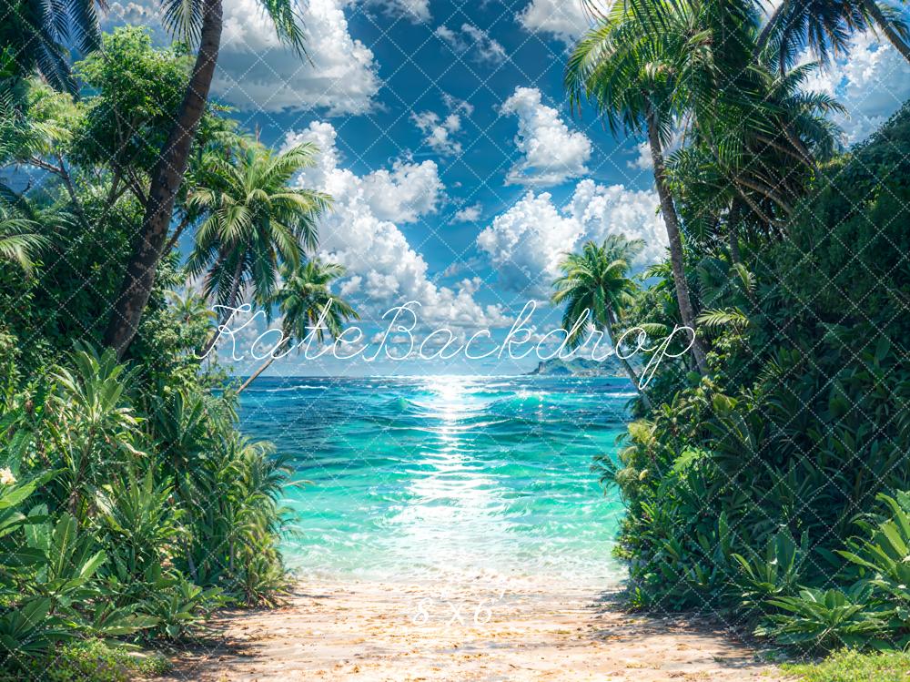 Kate Été Ensoleillé Océan Plante verte Plage Toile de fond conçue par Emetselch - Kate Backdrop FR