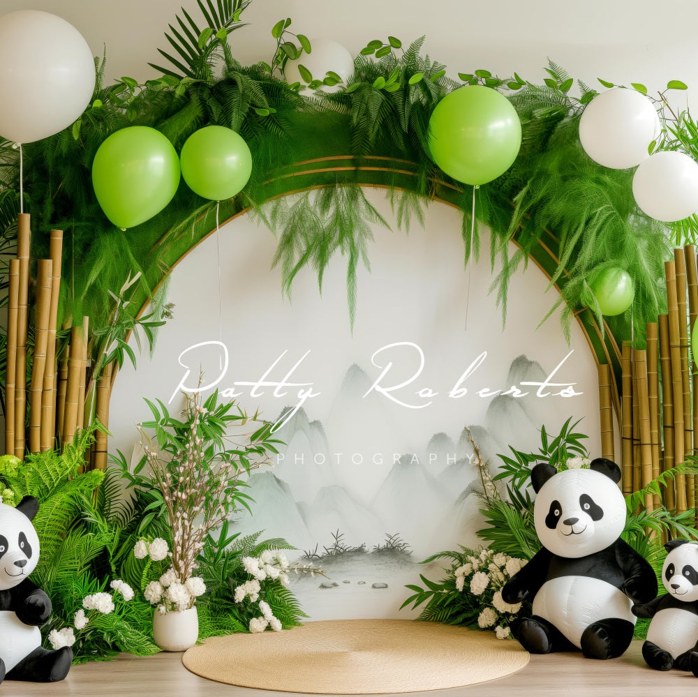 Kate Pandas Mignons Bambou Arche Ballons Toile de fond conçue par Patty Robert