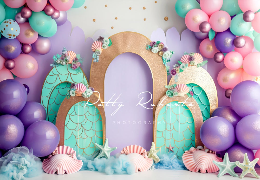 Kate Sirène Cake smash Coquille Été Ballons Toile de fond conçue par Patty Robert - Kate Backdrop FR