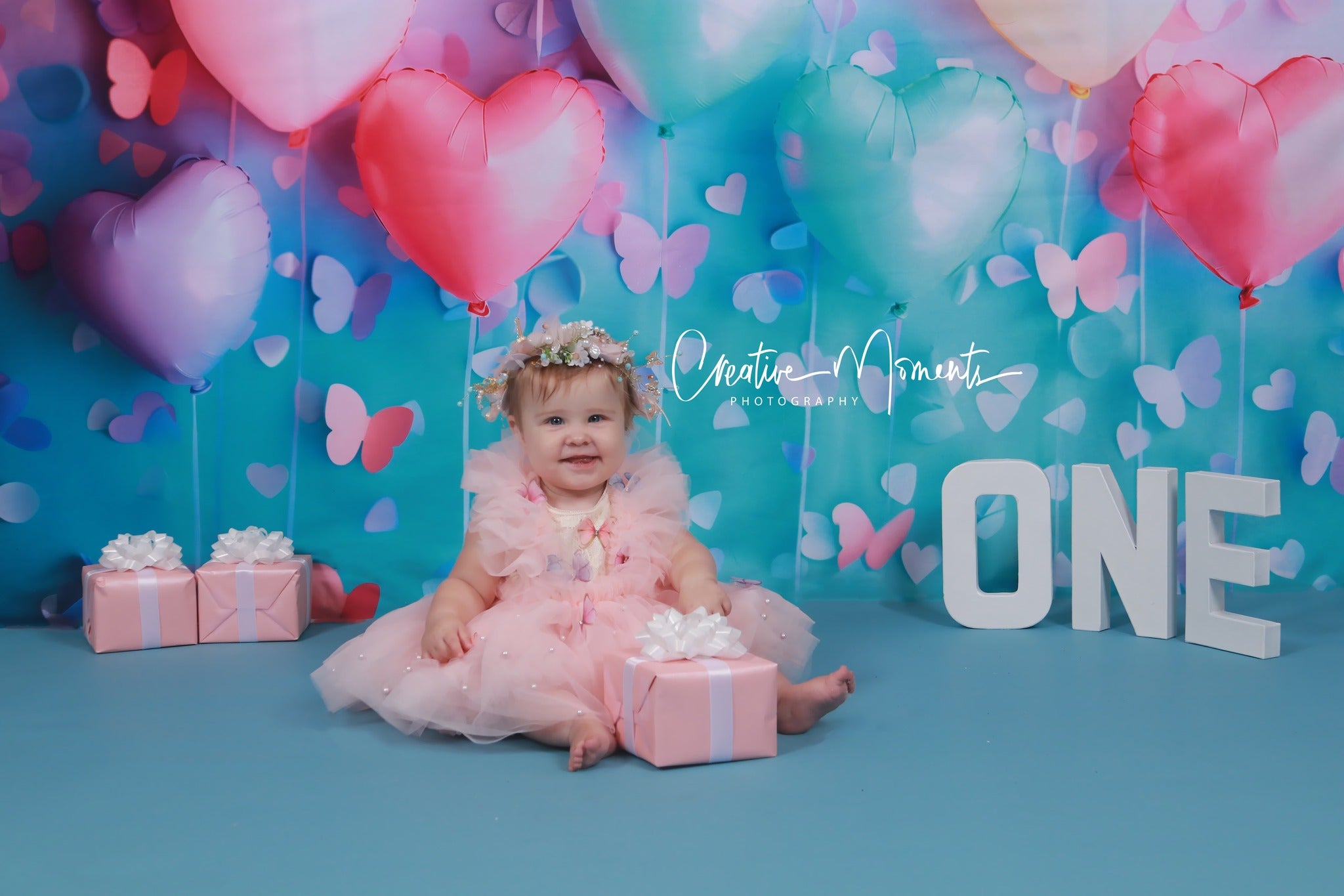 Kate Pastel Cœur Ballons Papillons Toile de fond conçue par Patty Robert - Kate Backdrop FR