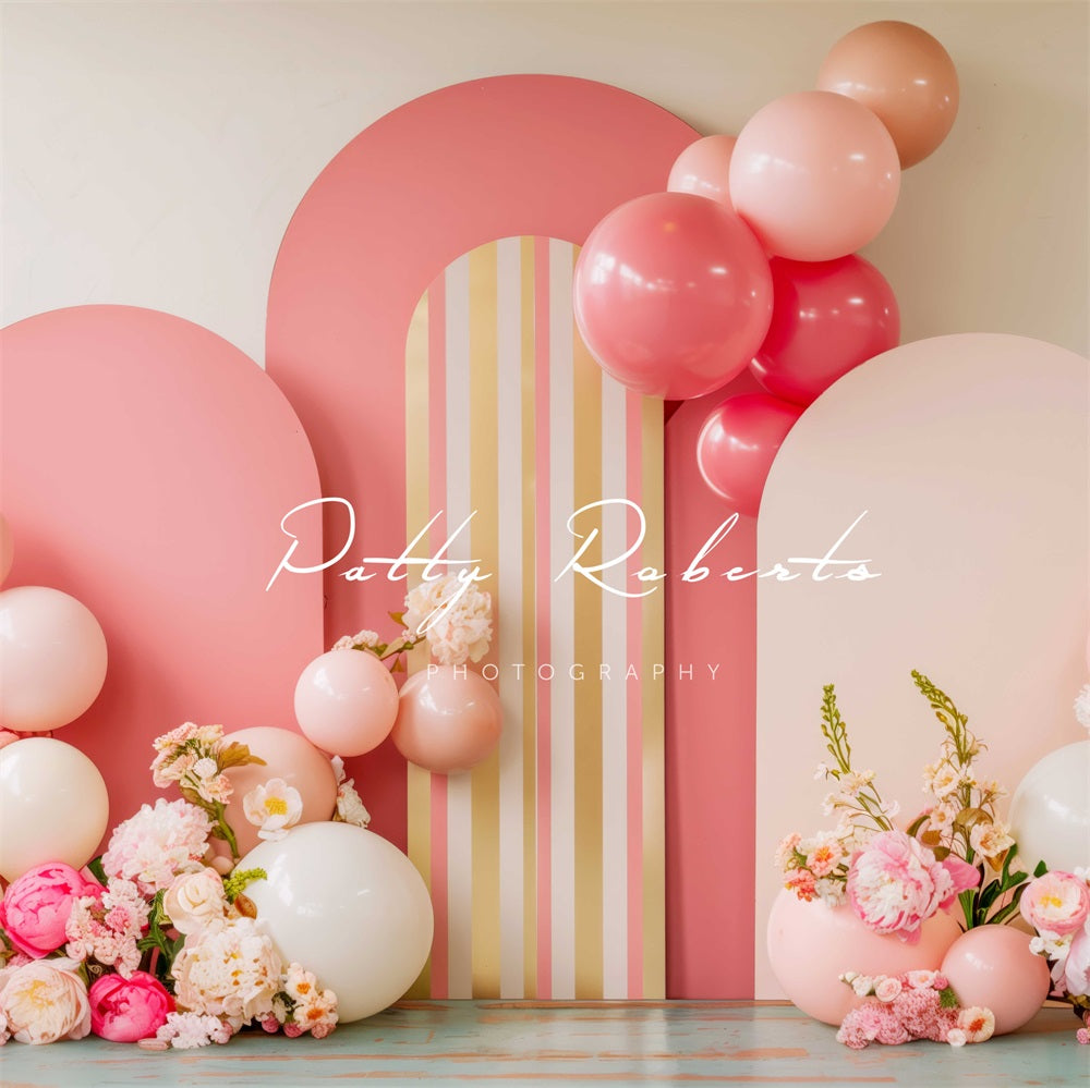 Kate Arche Rose Ballons Fleurs Élégant Toile de fond conçue par Patty Robert - Kate Backdrop FR