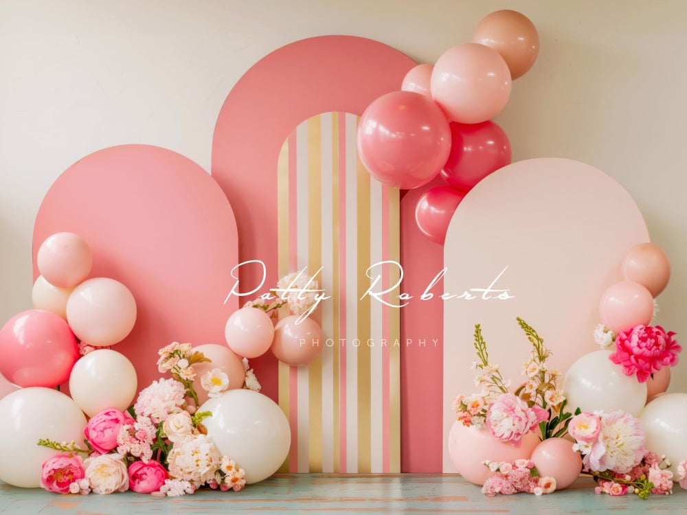Kate Arche Rose Ballons Fleurs Élégant Toile de fond conçue par Patty Robert - Kate Backdrop FR
