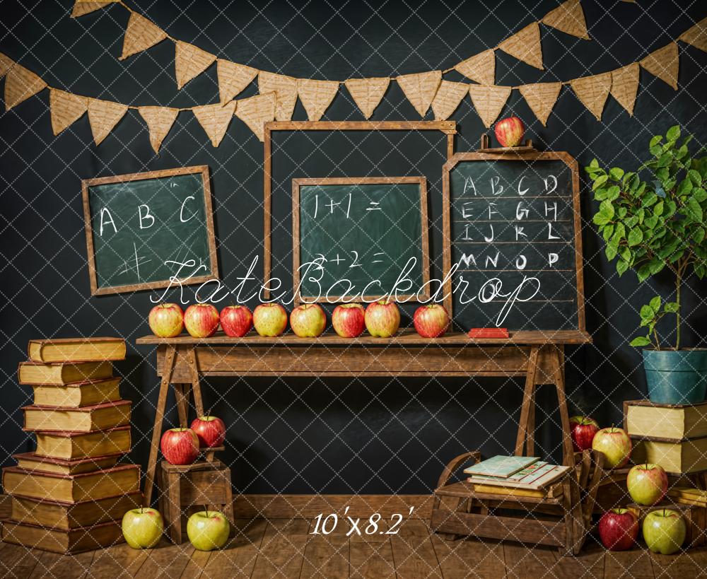 Kate Retour à l'école Livre Pomme Tableau noir Toile de fond conçue par Emetselch - Kate Backdrop FR