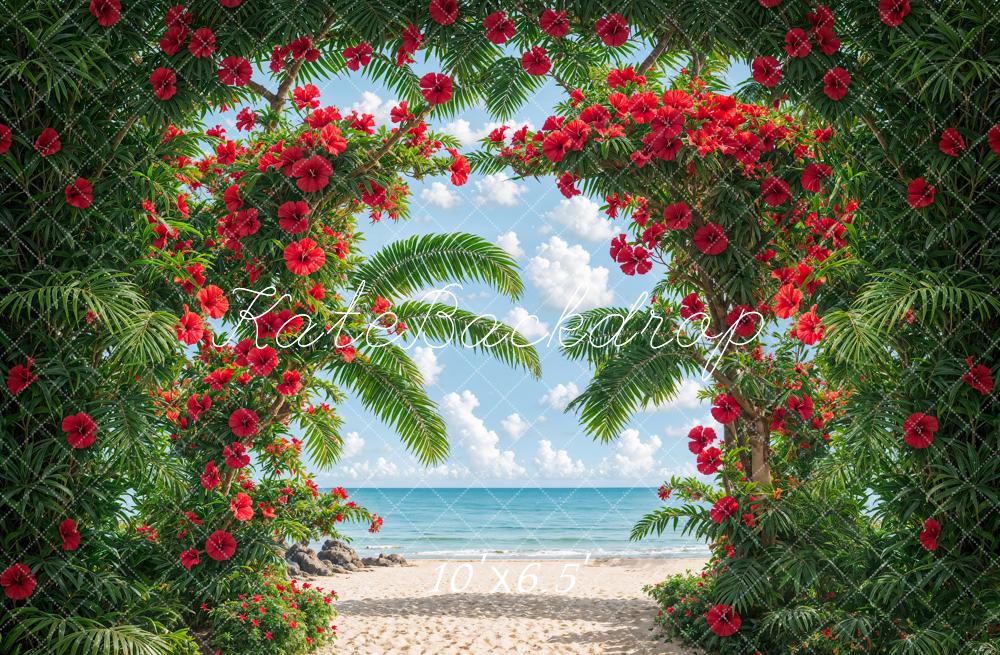 Kate Été Mer Plage Plante verte Arche Fleurs Toile de fond conçue par Emetselch - Kate Backdrop FR