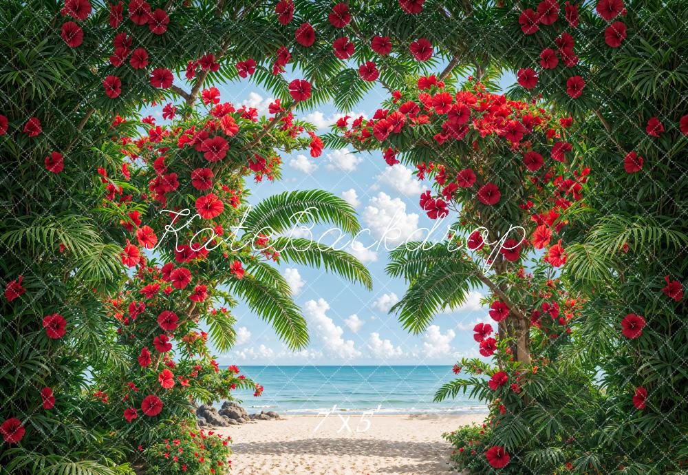 Kate Été Mer Plage Plante verte Arche Fleurs Toile de fond conçue par Emetselch - Kate Backdrop FR