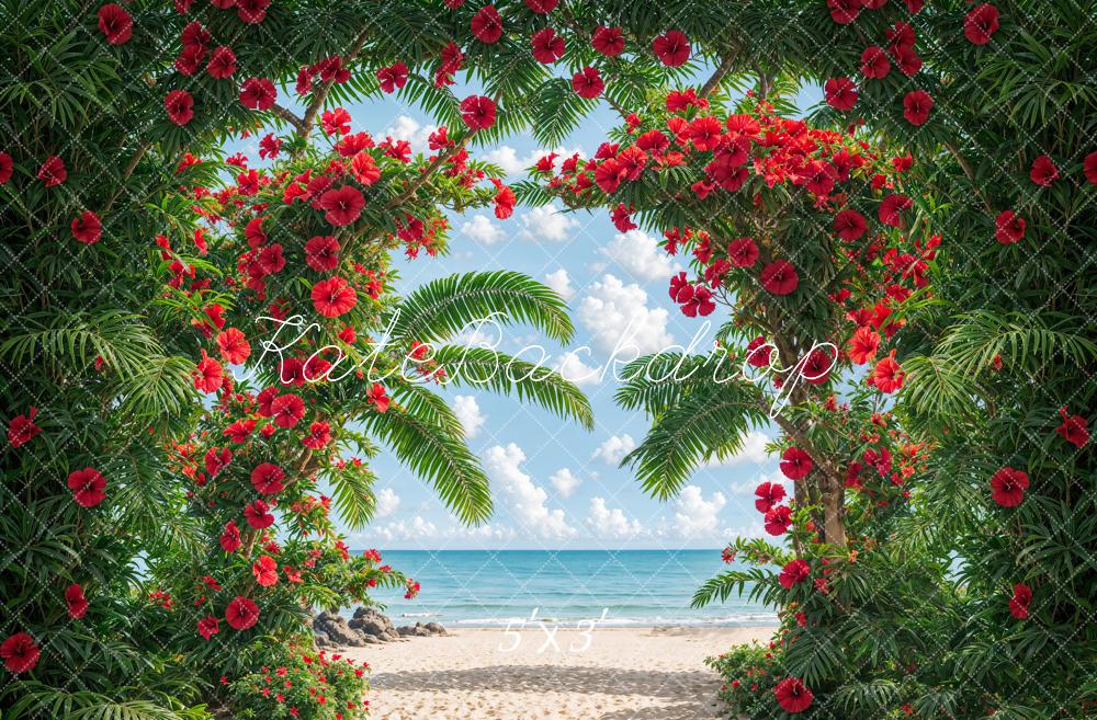 Kate Été Mer Plage Plante verte Arche Fleurs Toile de fond conçue par Emetselch - Kate Backdrop FR