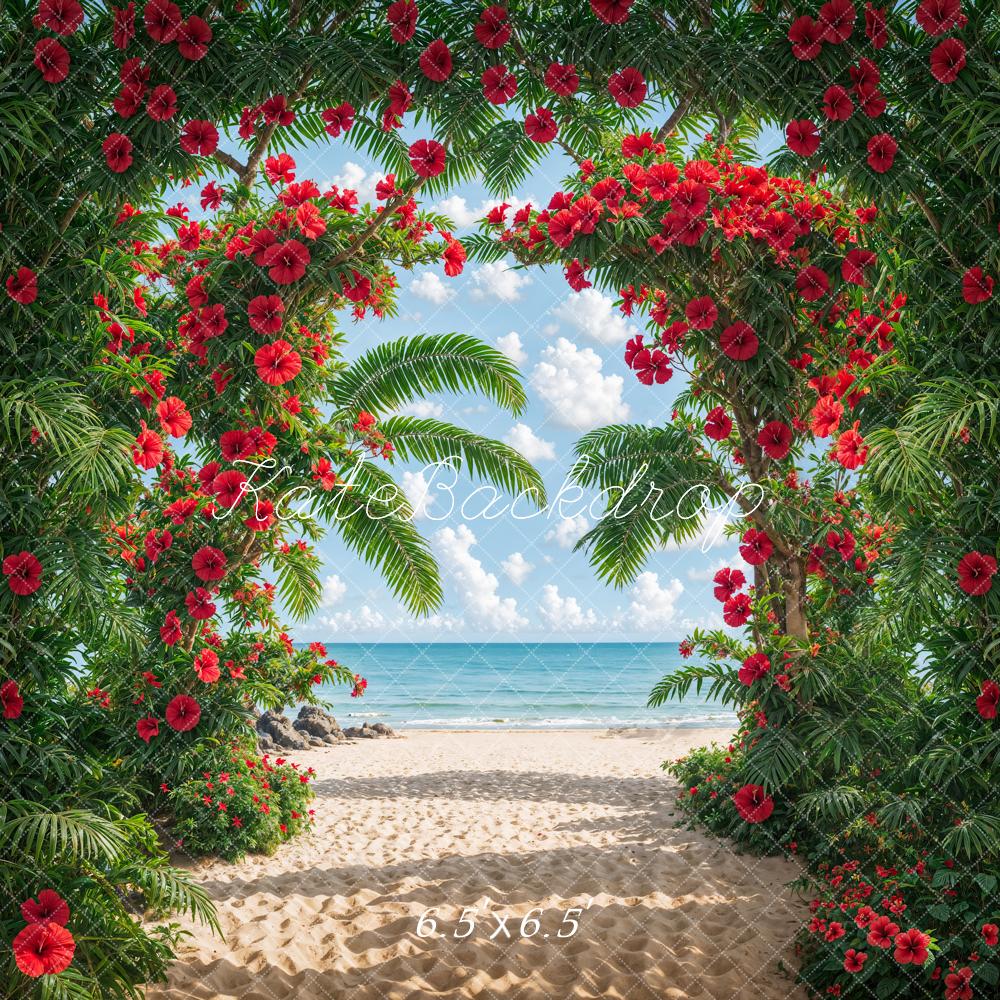 Kate Été Mer Plage Plante verte Arche Fleurs Toile de fond conçue par Emetselch - Kate Backdrop FR